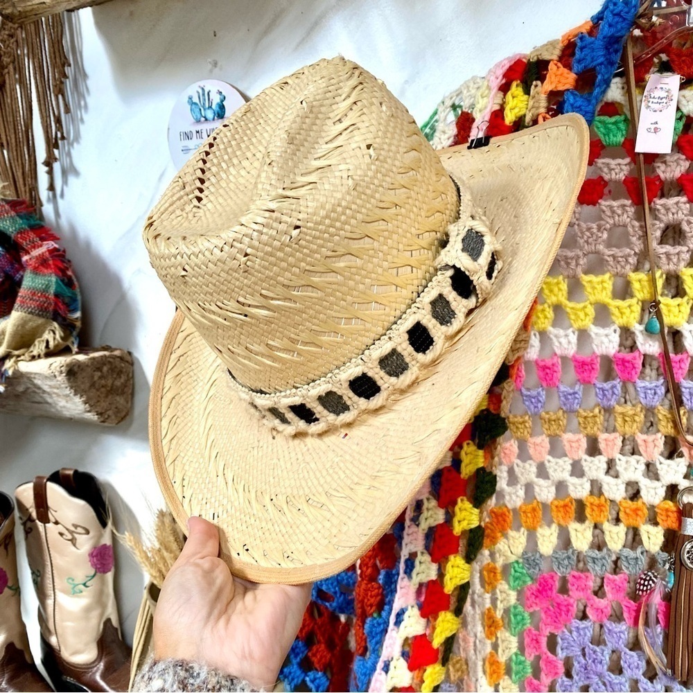 Vintage Straw Cowboy Hat with Black Accent